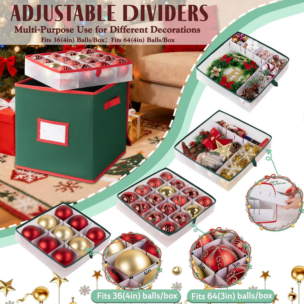 OIAHOMY Ornament Storage Box - 2 Pack Holds 64 Balls Each | Durable 600D Oxford Fabric - Green
