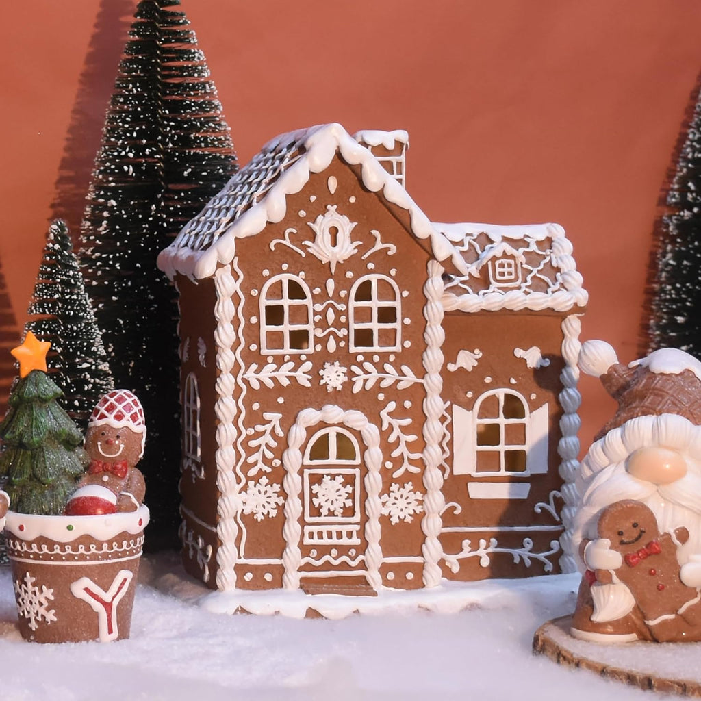 Sheaifun Gingerbread House Decor - LED Christmas Decorations for Indoor Tabletop | 9 x 5 x 10.2 Inch