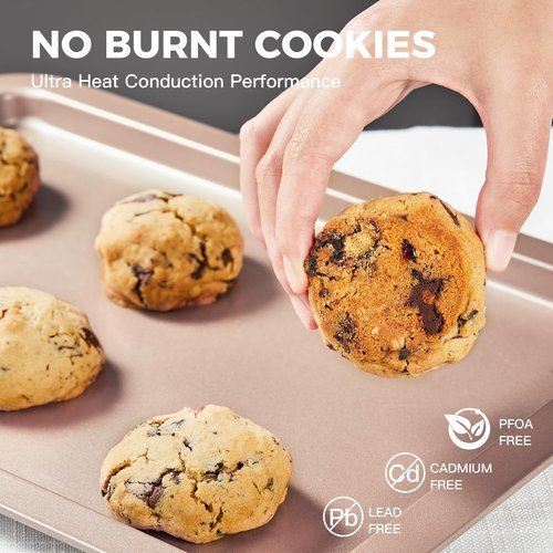 HONGBAKE Nonstick Baking Sheet Set - 3 Pack with Wider Grips | Half, Jelly Roll & Quarter Trays