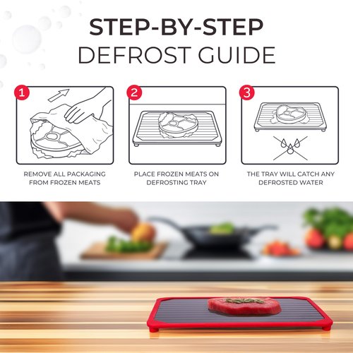 Rapid Defrosting Tray for Frozen Meat | No Mess Full Silicone Border | Thaw Frozen Food Faster Without a Microwave or Hot Water | Quick and Safe | Meat Thawing Tray