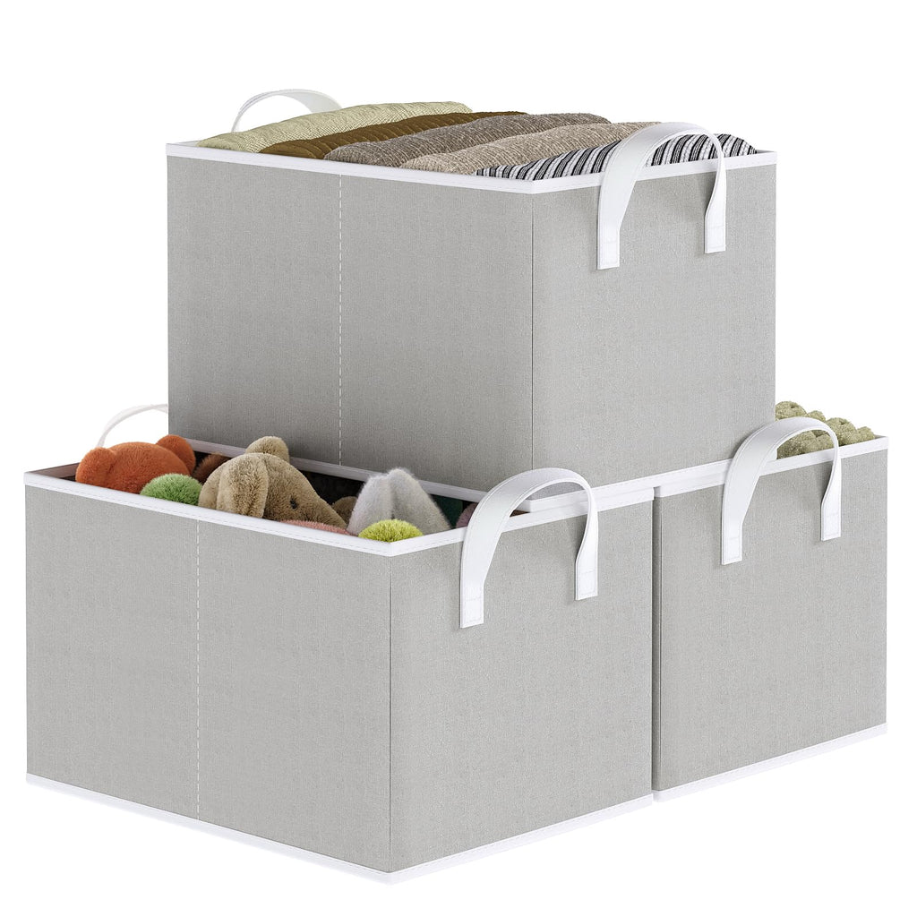 Closet Storage Bins, Fabric Closet Organizers and Storage Basket for Shelves, Collapsible Shelf Baskets for Organizing Shelves, Bedroom Clothes Basket, Gray, 3 Pack