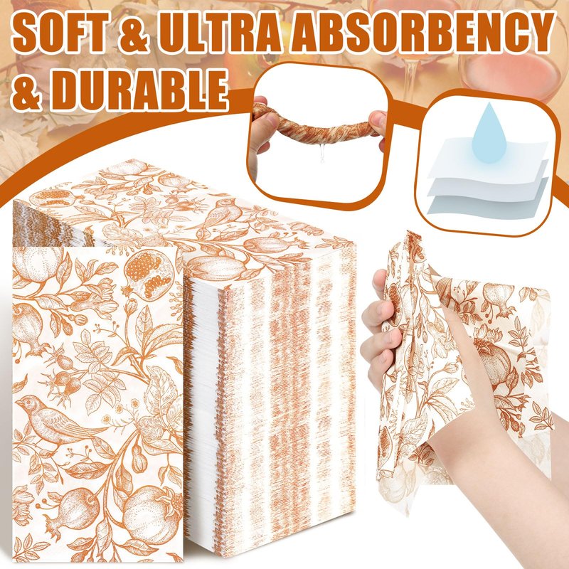 200 Pcs Fall Disposable Hand Towels for Bathroom Fall Guest Napkins White Orange Pomegranate Guest Towel Napkins Disposable Guests Decorative Flower for Baby Shower Wedding