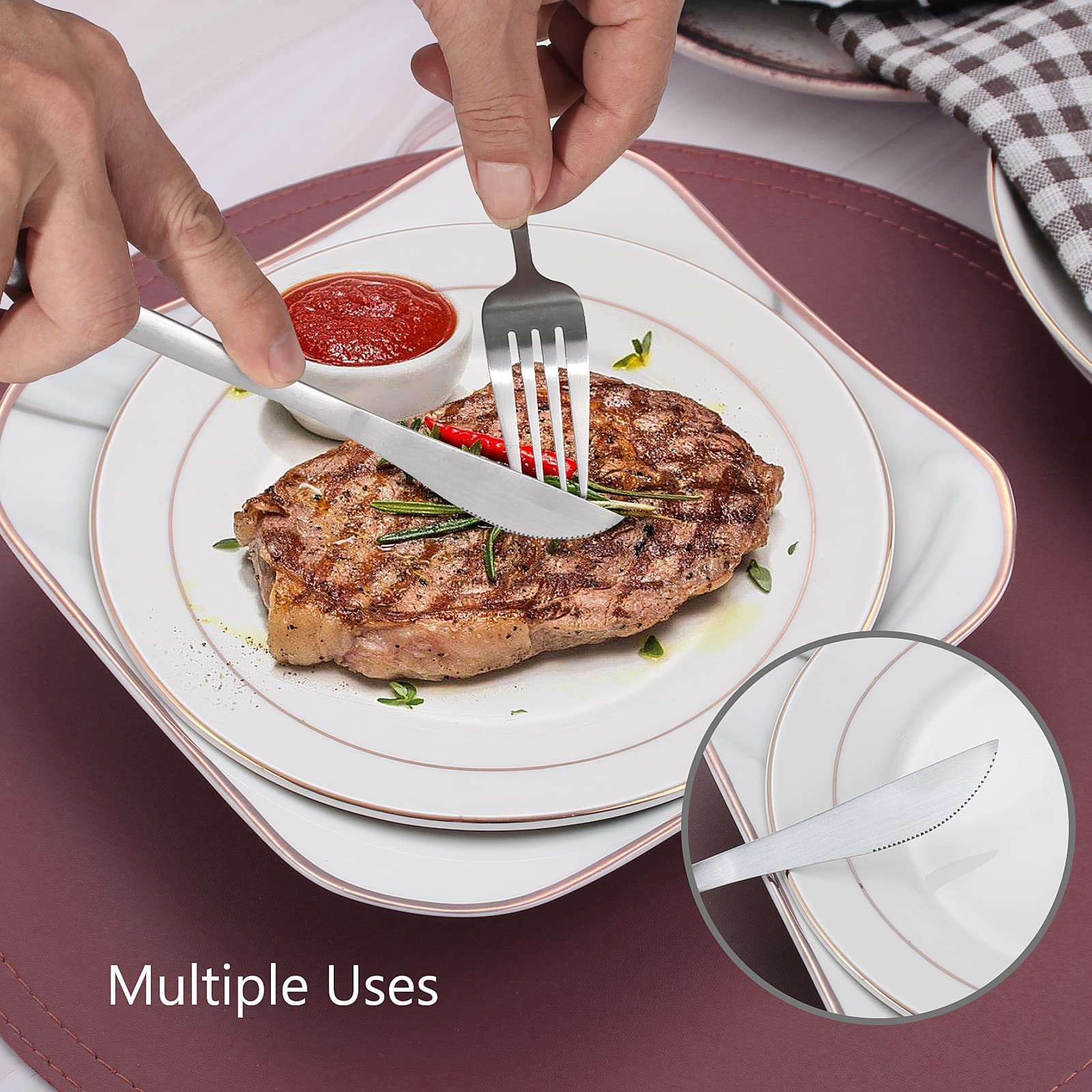 Matte Silverware Set, VANVRO 60-Piece Stainless Steel Flatware Set, Satin Finish tableware Cutlery Set, Service for 12, Home and Restaurant, Dishwasher Safe