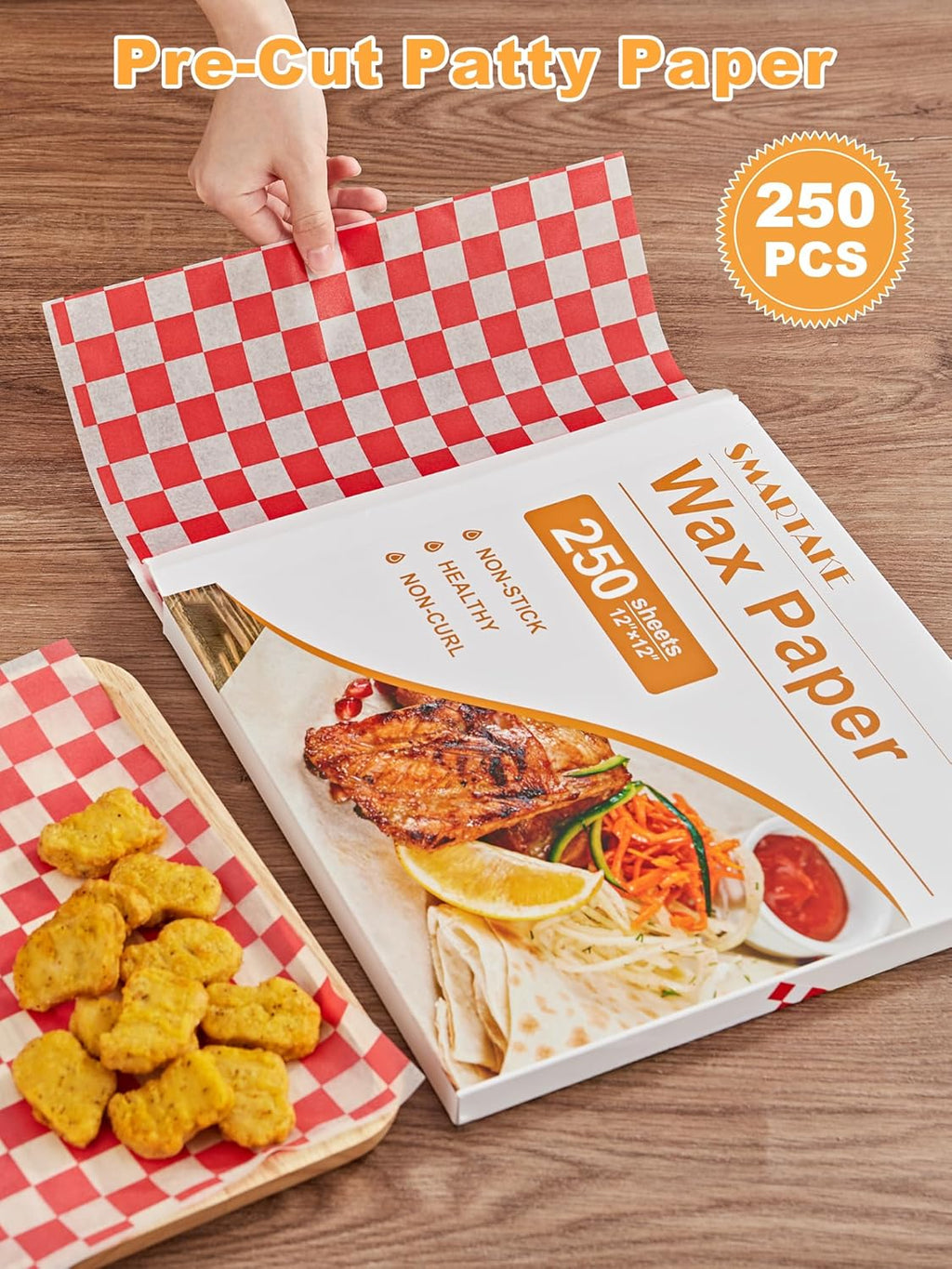 SMARTAKE 12 x 12 Inches Non-Stick Wax Paper - 250 Pcs Red Plaid Hamburger Patty & Sandwich Separators