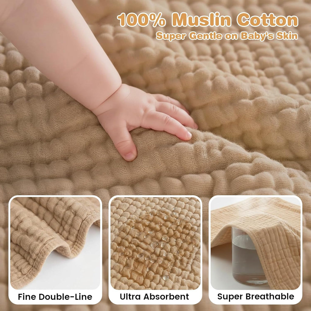Skiennix Hooded Baby Bath Towels - 6-Layer 100% Muslin Cotton, Soft & Absorbent, Large 32x32 Inch, 2 Pack