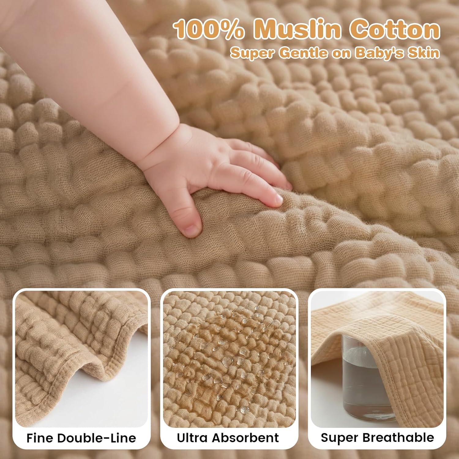 Skiennix Hooded Baby Bath Towels - 6-Layer 100% Muslin Cotton, Soft & Absorbent, Large 32x32 Inch, 2 Pack