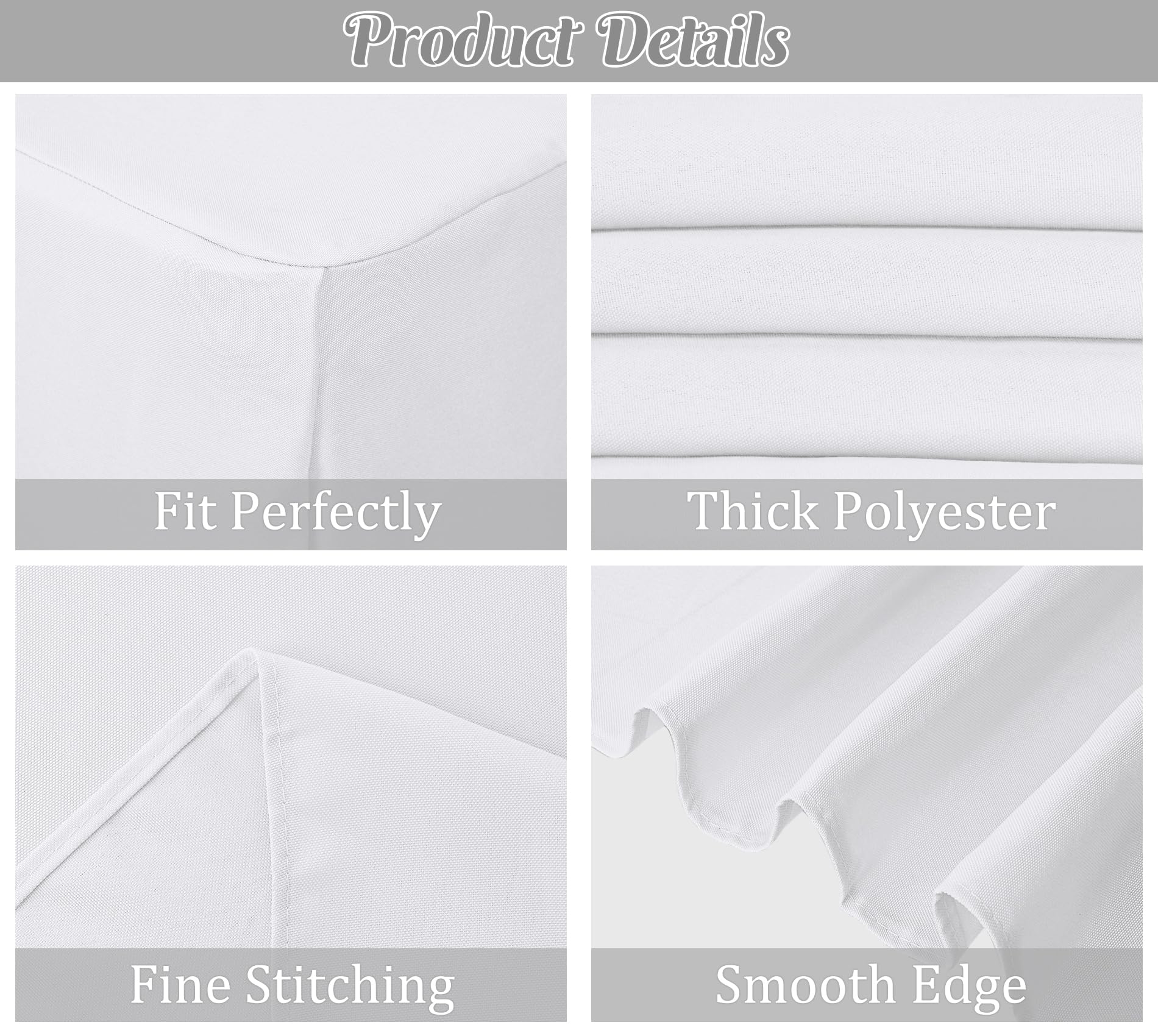 Fivenl 2 Pack Fitted Tablecloths 96 x 30 Inch, White Rectangle Table Clothes for 8 Foot Tables, Washable Polyester Fabric Table Cover for Parties, Wedding, Banquet, Trade Show