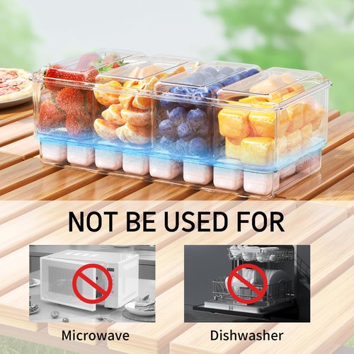 MineSign 3Pack Ice Chilled Condiment Caddy with 4 Removable Containers Taco Ingredient Server with Lid Cooled Garnish Caddy Tray for Taco Mimosa Bar Sauce Fruits&Veggies Mix