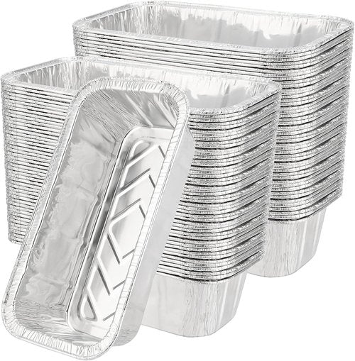 MANCHAP Foil Bread Baking Pans - 100 Pack Aluminum Trays for Food Storage | 8.6 x 4.5 x 2.4 Inch, Silver