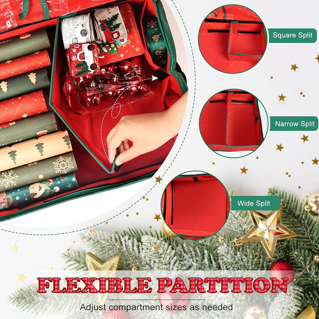 Skiennix Gift Wrap Organizer - Large Capacity Christmas Wrapping Paper Storage Bag | Sturdy 600D Oxford Fabric (Red)