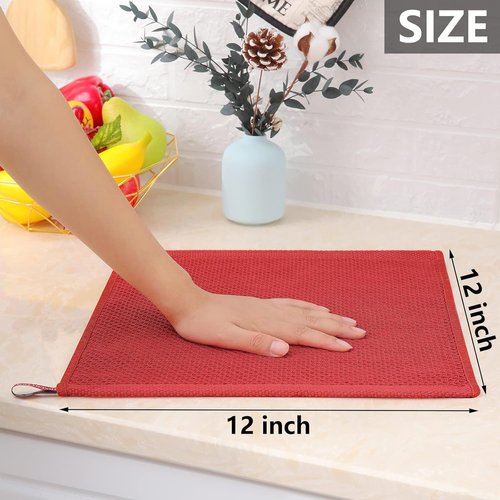 Homaxy Kitchen Dish Cloths - 100% Cotton Waffle Weave, Ultra Soft & Absorbent, 12x12 Inches, 6-Pack, Brick Red