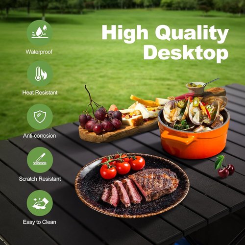 LET'S CAMP Portable Aluminum Folding Camping Table - Adjustable Height, Large Storage & Carrying Bag for Outdoor Activities
