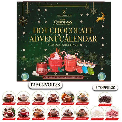 Hot Chocolate Advent Calendar 2025 - Gourmet Luxury Selection of 24 Flavors | Perfect Gift for All Ages