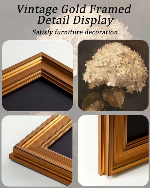 Gold Framed Vintage Wall Art - White Hydrangea Canvas Print for Living Room, Kitchen, Bedroom | 12x16 Inch