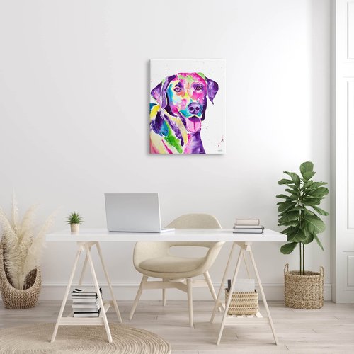 Stupell Industries Purple Lab Dog Happy Retriever Canvas Wall Art, Design by Jen Seeley