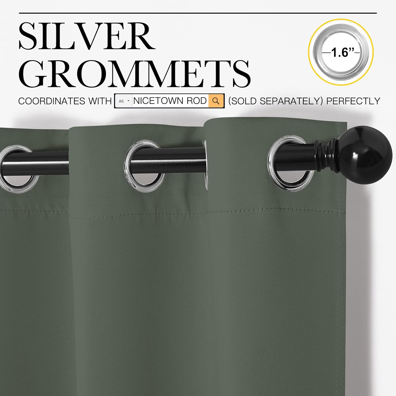 NICETOWN Thermal Curtains - Insulated Blackout Drapes for Kids Room | Dark Mallard, Set of 2, 34x84 Inches