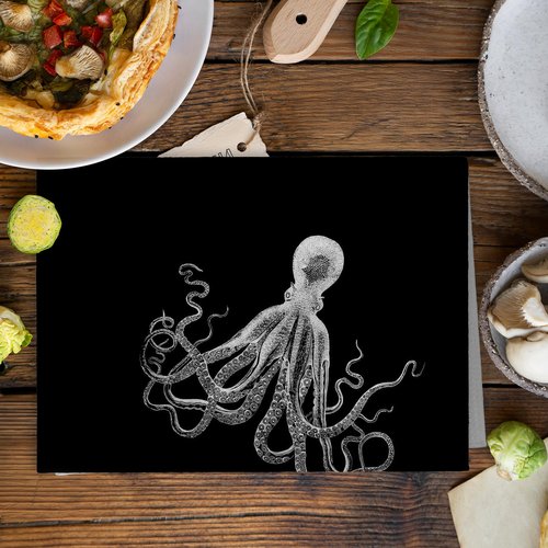 XNXLDYLH Coastal Octopus Decor Dish Hand Tea Towels for Bathroom Kitchen, Octopus Ocean Nautical Beachy Bathroom Decor, Black and White Coastal Nautical Kitchen Towels and Dishcloths Sets of 2,16x24In