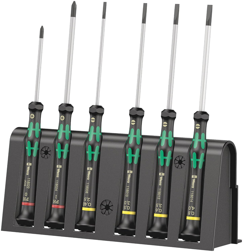 Wera 2035/6 Micro Slotted & Phillips Screwdriver Set - 6-Piece with Convenient Rack