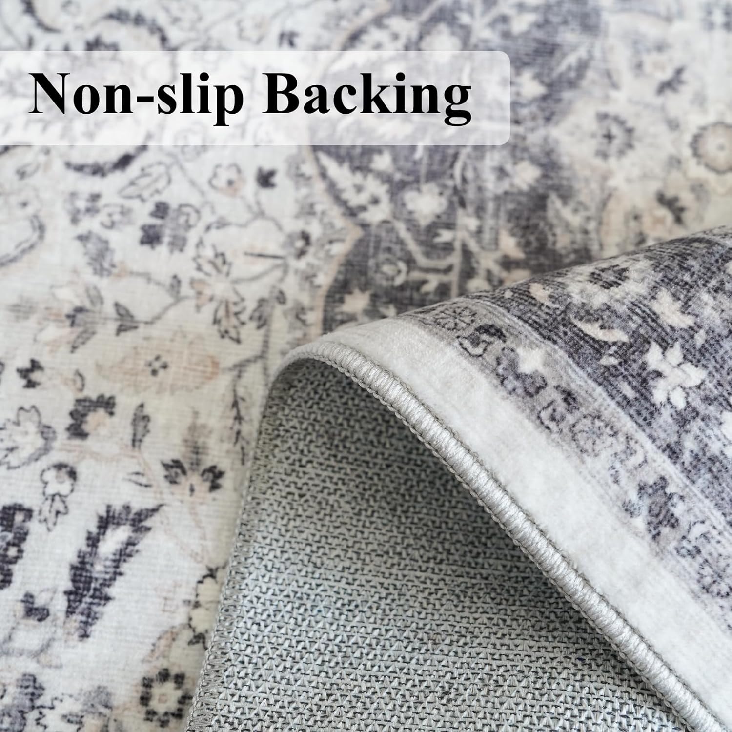 Regine Switzerland Washable 2x3 Entryway Rug - Vintage Soft Thin Non-Slip Mat | Water-Resistant Grey Carpet