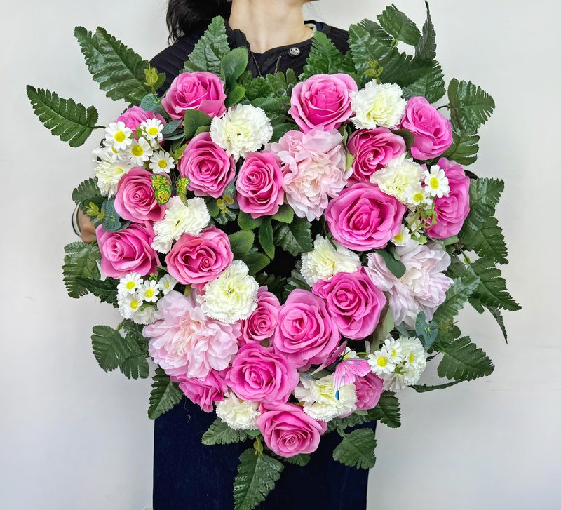MUVIC Cemetery Flower Wreaths for Grave Decorations- Elegant Remembrance Standing Heart,Memorial Floral with Easel Stand,Pink Hibiscus Rose Carnation Daisy-27 Inch