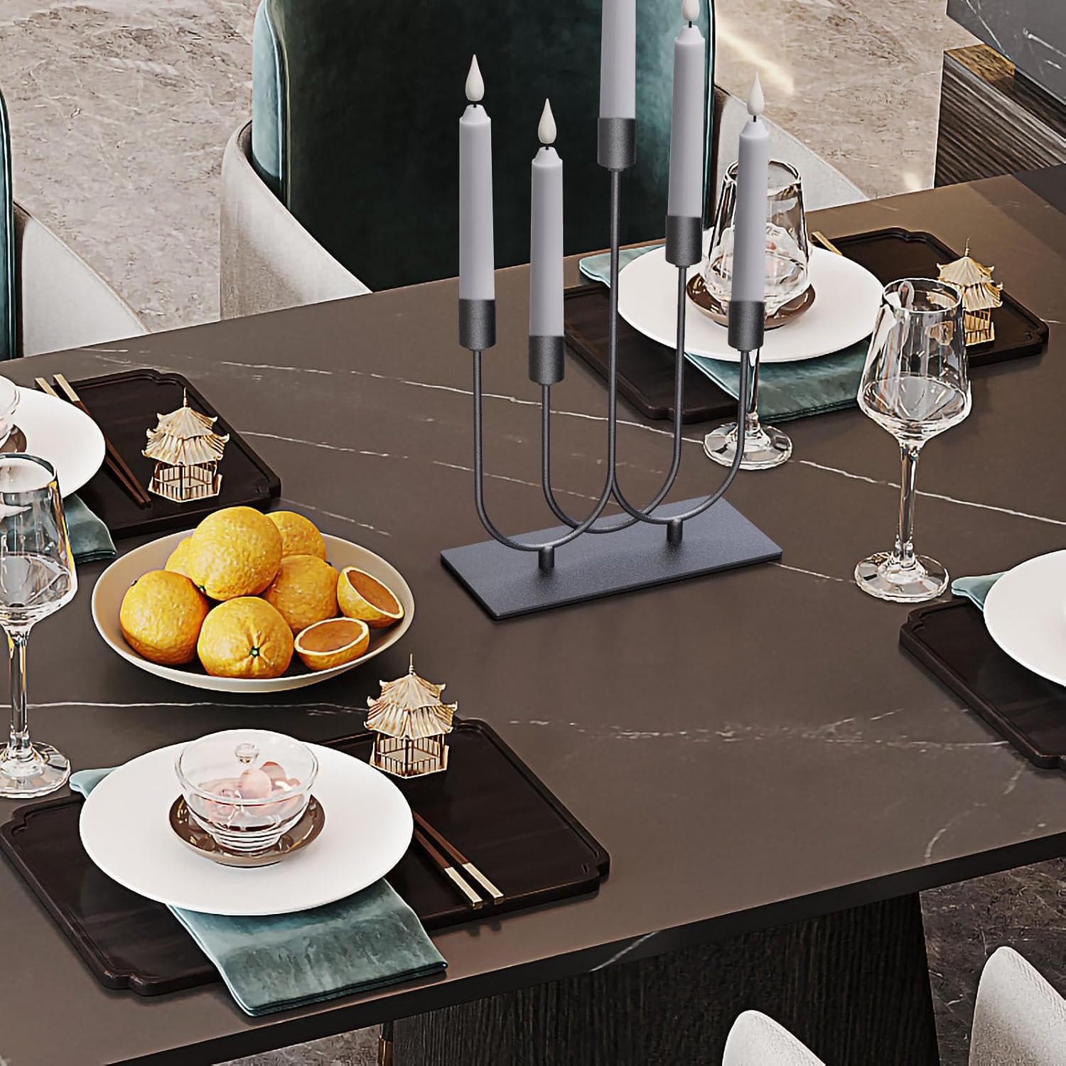Smtyle Black Metal Fireplace Candelabra - Tapered Candle Holders for Gothic Table Centerpieces | 5 Iron 0.8" Diameter