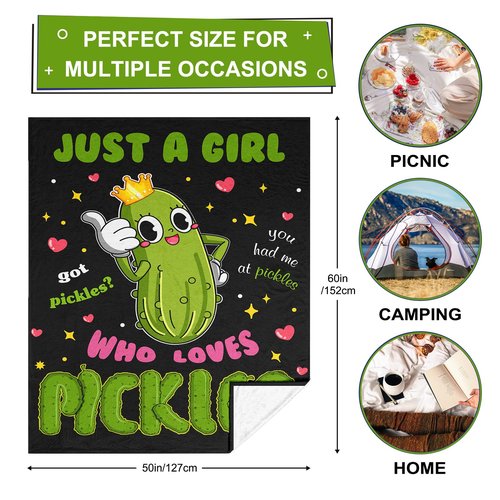 Jepufo Pickle Gifts Blanket, Funny Pickles Gift for Kids, Just a Girl Who Loves Pickles, Best Pickle-Lovers Present Birthday Christmas Ideas Blanket 50"X60"