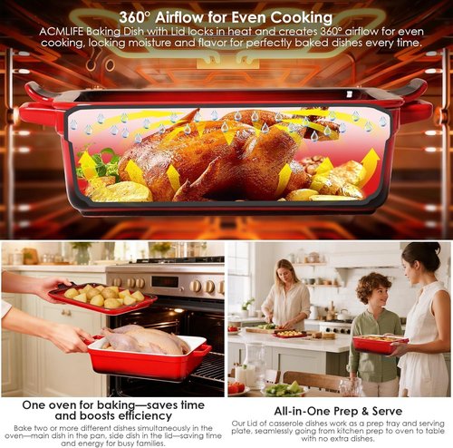 ACMLIFE Ceramic Casserole Dish Set - 4-Piece Stoneware Bakeware with Lid | Red, Oven-Safe, 3.06 Qt & 0.95 Qt