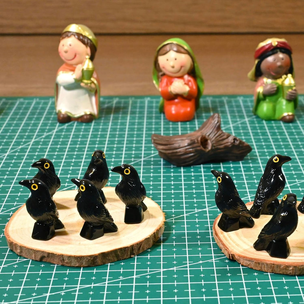Skiennix Halloween Miniature Crow Figurines - 100 Pcs Tiny Resin Animal Ornaments for Craft & Decor