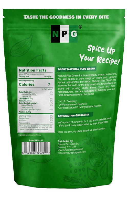NPG Licorice Root Slices 16 Oz, Gan Cao Slice Root for Home Tea, Traditional Chinese Herbal Tea, Ingredient for Baking, Beverage Mix, Pure Liquorice Flavor, Resealable Bag for Freshness