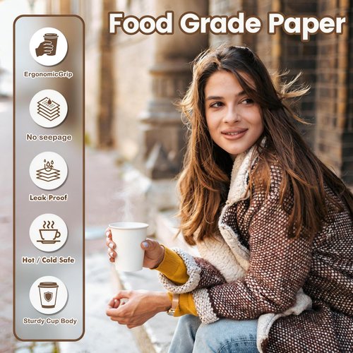 MOUMOULIFE Disposable Paper Coffee Cups 8 oz 500 Count Bulk, Leak-Proof White Paper Cups for Hot & Cold Beverages, Ideal for Office, Travel