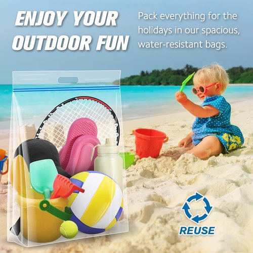 HIBAG Jumbo Storage Bags - 25 Gallon Resealable Clear Bags with Handle | Extra Large XL for Clothes & Travel - Pack of 10