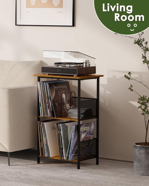 Honkazita Vinyl Record Player Stand for 200 Albums - Solid Wood Turntable Table with Extended Desktop, Space-Saving LP Holder Cabinet for Living Room, Bedroom & Home Office