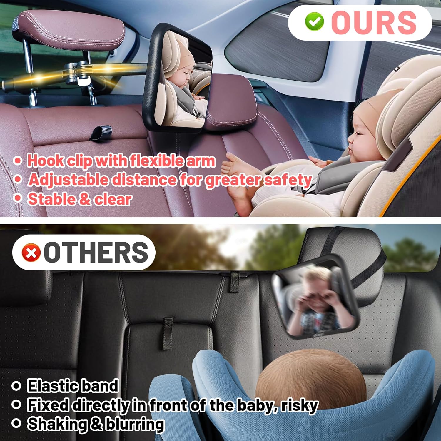 Skiennix Baby Car Mirror - 360° Rotating Rear View Mirror for Safe Infant Travel | Easy Install, Flexible Arm