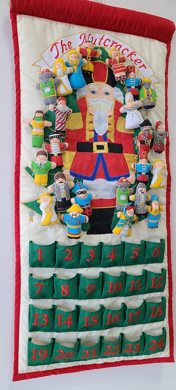 Pockets of Learning Nutcracker Advent Calendar - Interactive Christmas Décor | Embroidered Soft Fabric Wall Hanging