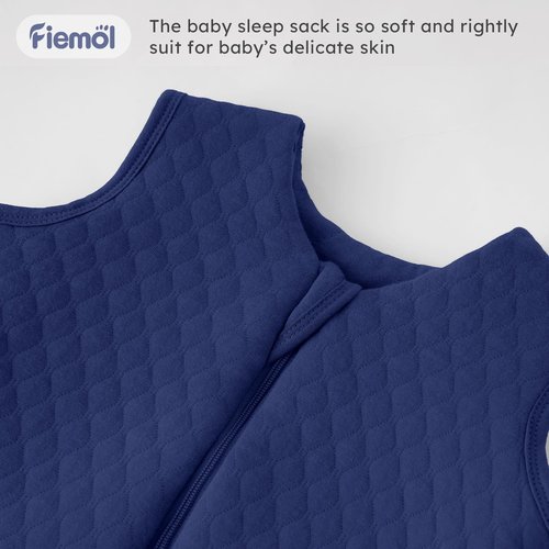 FIEMOL Baby Sleep Sack 6-12 Months 2.5 TOG, Winter Cotton Sleep Sacks Newborn and Infant, Warm Quilted Baby Wearable Blanket, Newborn Sleeping Bag with 2-Way Zipper Blue 1 Pack
