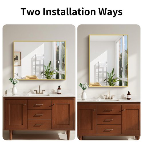KOCUUY Gold Bathroom Mirror, 30x40 inch Brushed Gold Mirror for Over Sink, Aluminum Framed Rectangular Bathroom Mirror for Bedroom Living Room Bathroom, Hang Horizontal/Vertical