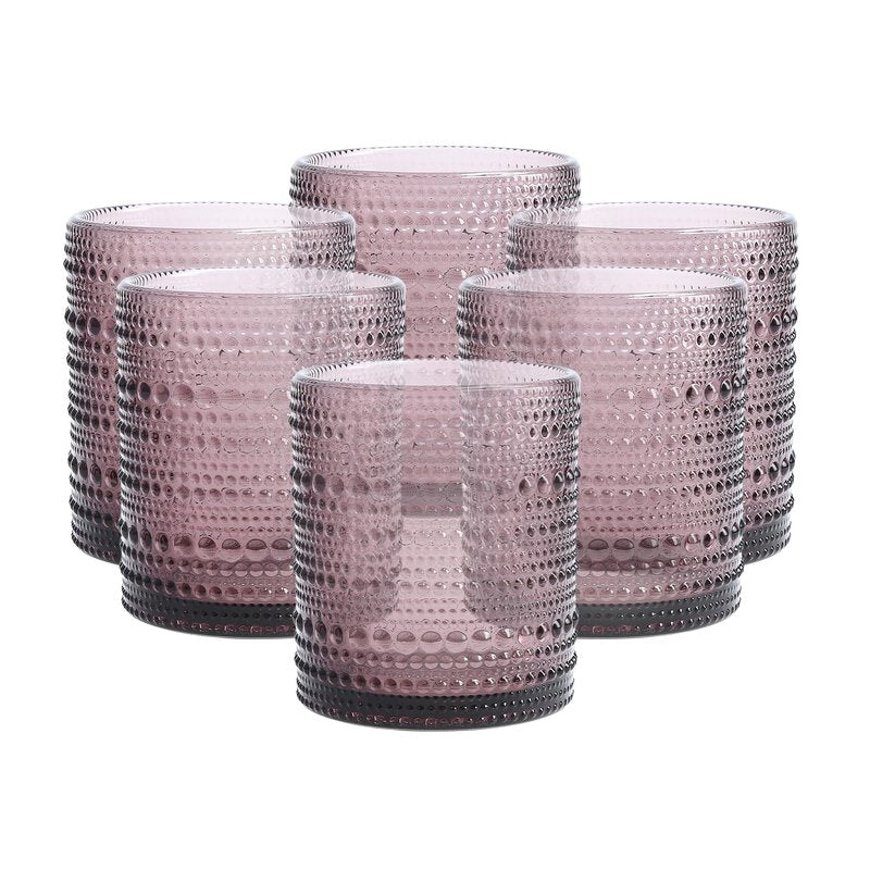 FORTESSA Jupiter Beaded Hobnail Glass Vintage Themed Drinkware Set, 10 Ounce Double Old Fashioned Glass (Set of 6), Dishwasher-Safe, Purple