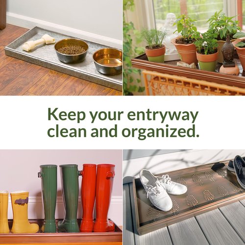 Good Directions Small Boot Tray, Classic Multi-Purpose All Weather Decorative Boot Tray, Shoes, Plants, Garage, Patio Door, Pet Bowls, 20 inch Entry Indoor Shoe Tray for Apartment, Grey Steel