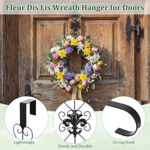 Elegant Black Wreath Hanger by [Brand Name] - Heavy Duty Metal Hook for 15.5 Inch Wreaths | Indoor & Outdoor Decor
