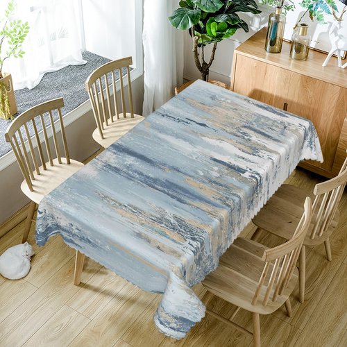 TTQYFNM 54x108inches Modern Aesthetic Stripe Tablecloth Gray Blue Brown Contemporary Abstract Painting Fabric Table Cloth Waterproof and Stain Resistant Table Cover for Kitchen Dining Room Home Decor