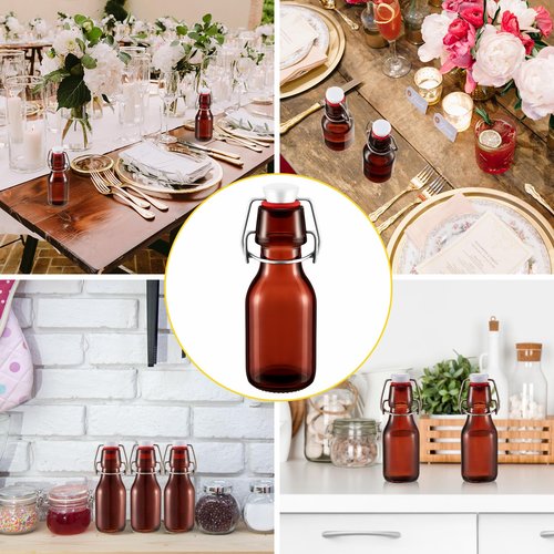 Tessco 24 Pcs Mini Swing Top Glass Bottles with Stoppers Small Flip Top Bottles with Airtight Lids for Crafts Decoration Wedding Themed Party Favors(3.3 oz,Amber)