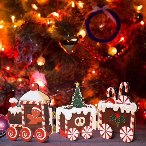 Jetec Gingerbread Train Table Centerpiece - Festive Wooden Christmas Decoration for Home & Office