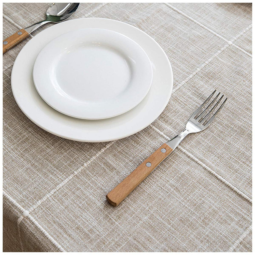 Fhberni Round Tassel Plaid Tablecloth, Heavy Weight Cotton Linen Fabric Table Cover Kitchen Dining Tabletop Decoration, Beige Round 48" (Recommended for Table Sizes up to 32")