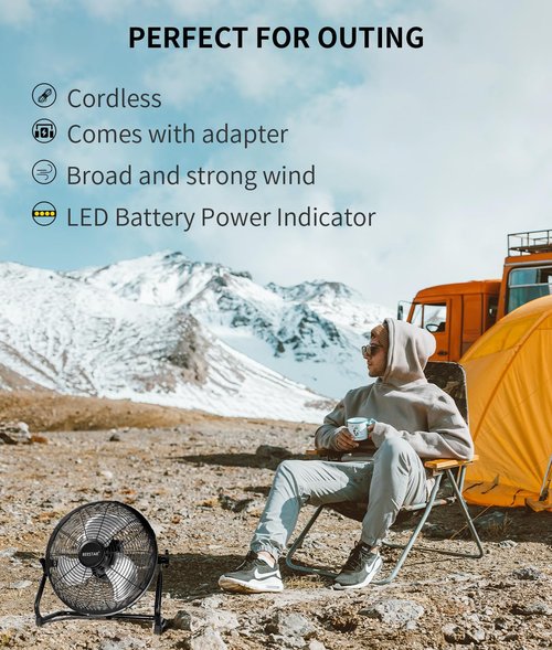 BEESTAR Rechargeable Floor Fan, 12-Speed Battery Operated, 15600mAh, 48-Hour Runtime, 360° Tilt, Metal Blade (12 INCH)