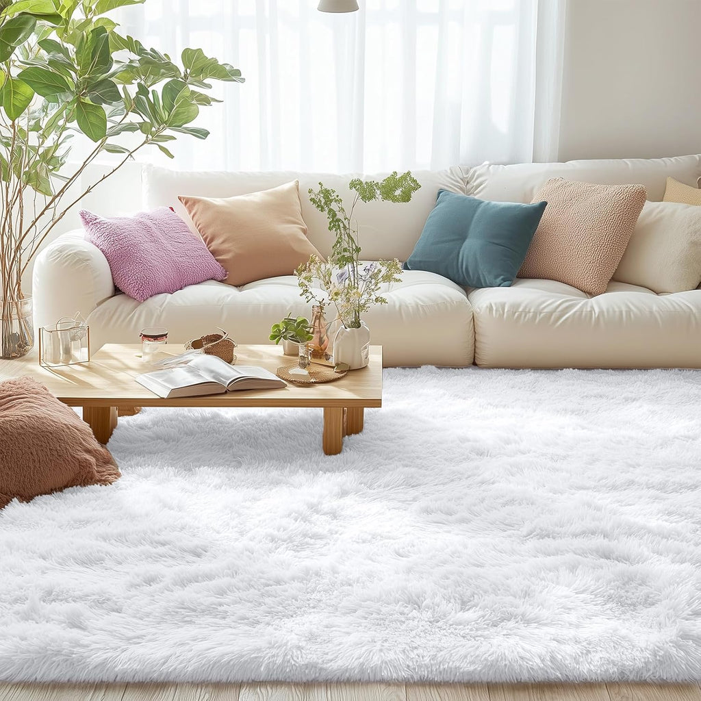 OLANLY Large Area Rug - Soft Fluffy Shaggy Carpet for Living Room & Bedroom | 8x12, White