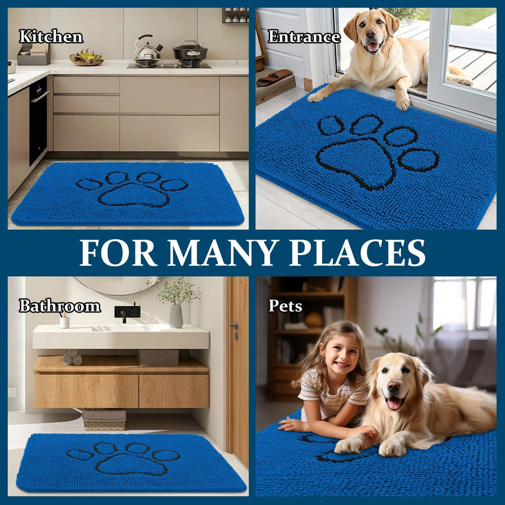 OLANLY Dog Door Mat - Absorbent Muddy Paws Doormat | Non-Slip Chenille, 30x20, Deep Navy Blue
