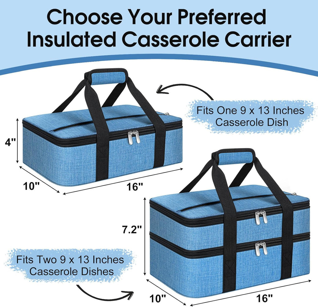 Skiennix Insulated Casserole Carrier - Portable Hot/Cold Food Tote for Potluck Parties | Fits 9" x 13" Dish - Azure