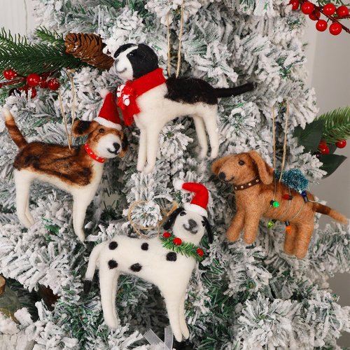 Juegoal Christmas Felt Dog Ornaments - Set of 4 Cute Wool Puppy Hanging Decor for Holiday Wreaths