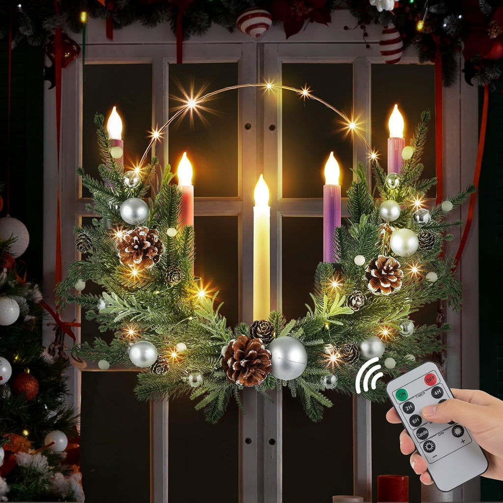 Suncalla Advent Wreath Set - 5 Flameless Candles with Timer Remote | 20-Inch Pine Cone Holiday Decor