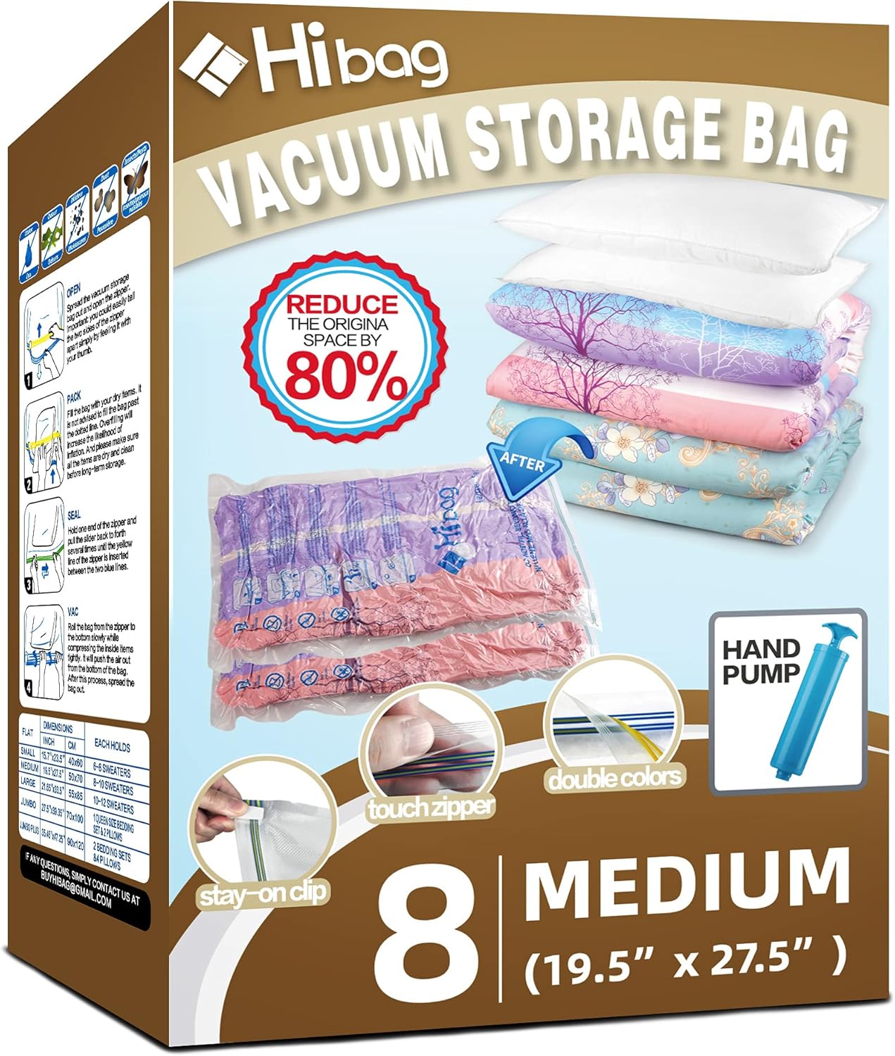 Space Saver Bags | 8 Medium Vacuum Storage Bags for Clothes - Includes Pump for Easy Use
